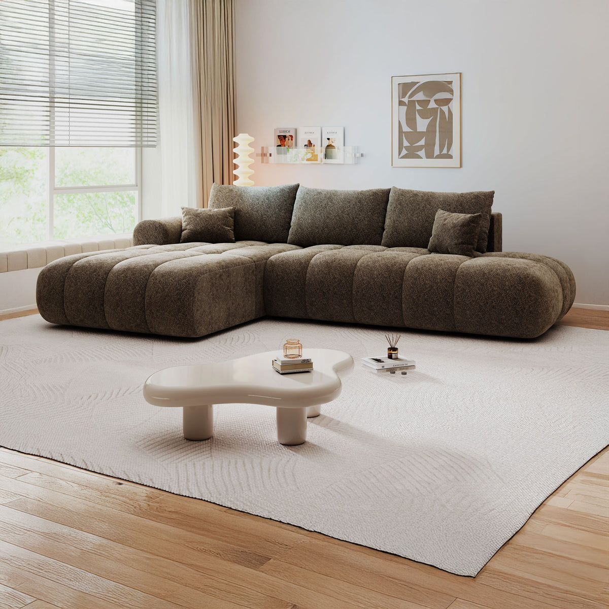 Colțar extensibil dumonde Milano L cu un braț Arena 04 Bej 276x175 cm – imagine principală