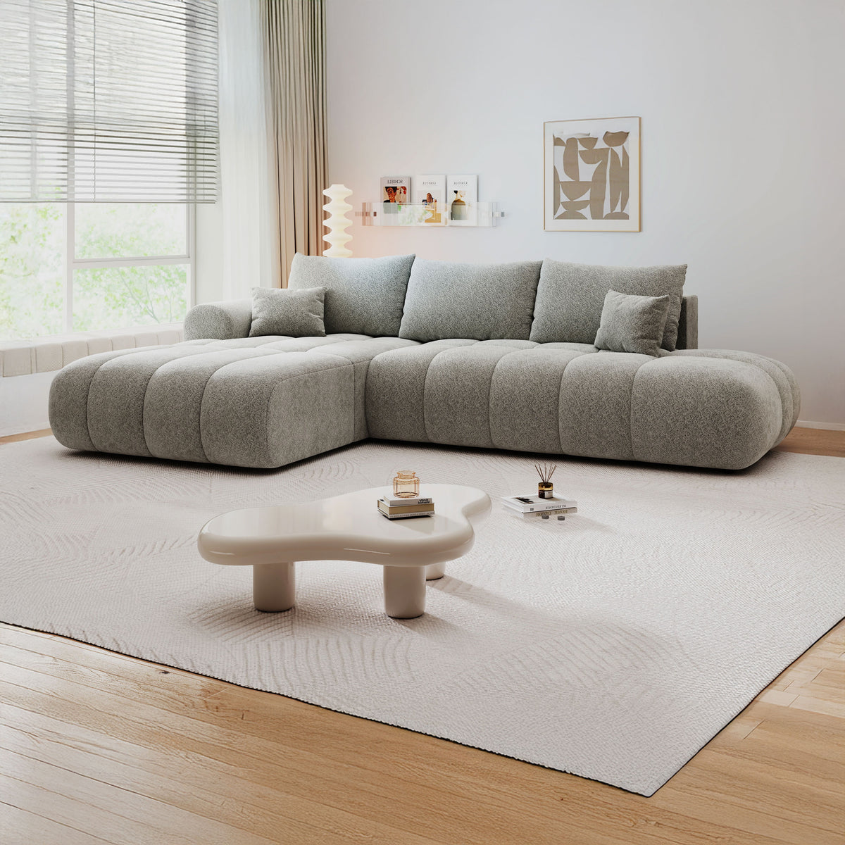 Colțar extensibil dumonde Milano L cu un braț Arena 15 Gri 276x175 cm – imagine principală