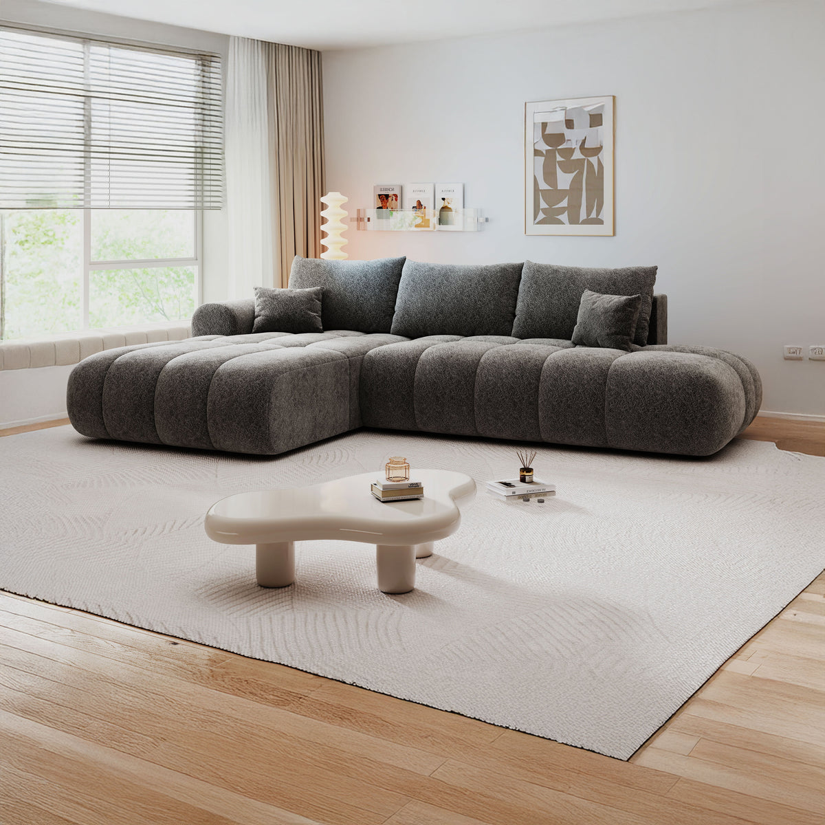Colțar extensibil dumonde Milano L cu un braț Arena 18 Gri Grafit 276x175 cm – imagine principală