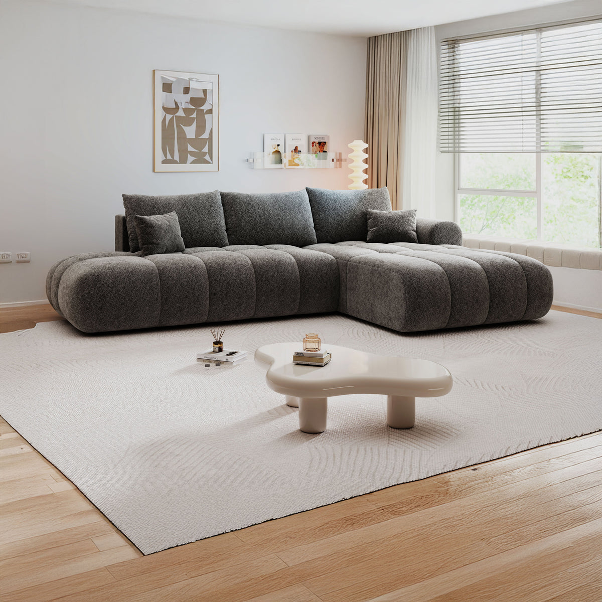 Colțar extensibil dumonde Milano L cu un braț Arena 18 Gri Grafit II 276x175 cm – imagine principală