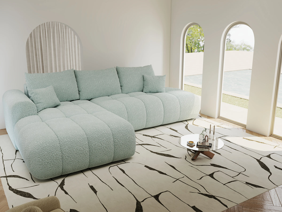 Colțar extensibil dumonde Milano L cu un braț Jaguar 16 Verde Mint 276x175 cm – vedere 4