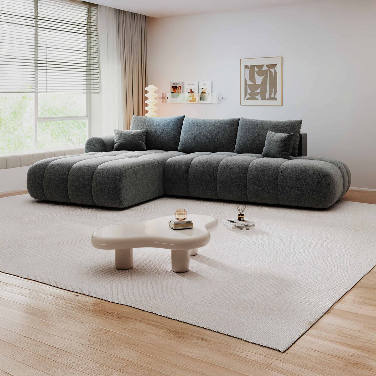 Colțar extensibil dumonde Milano L cu un braț Monte 90 Gri 276x175 cm – imagine principală
