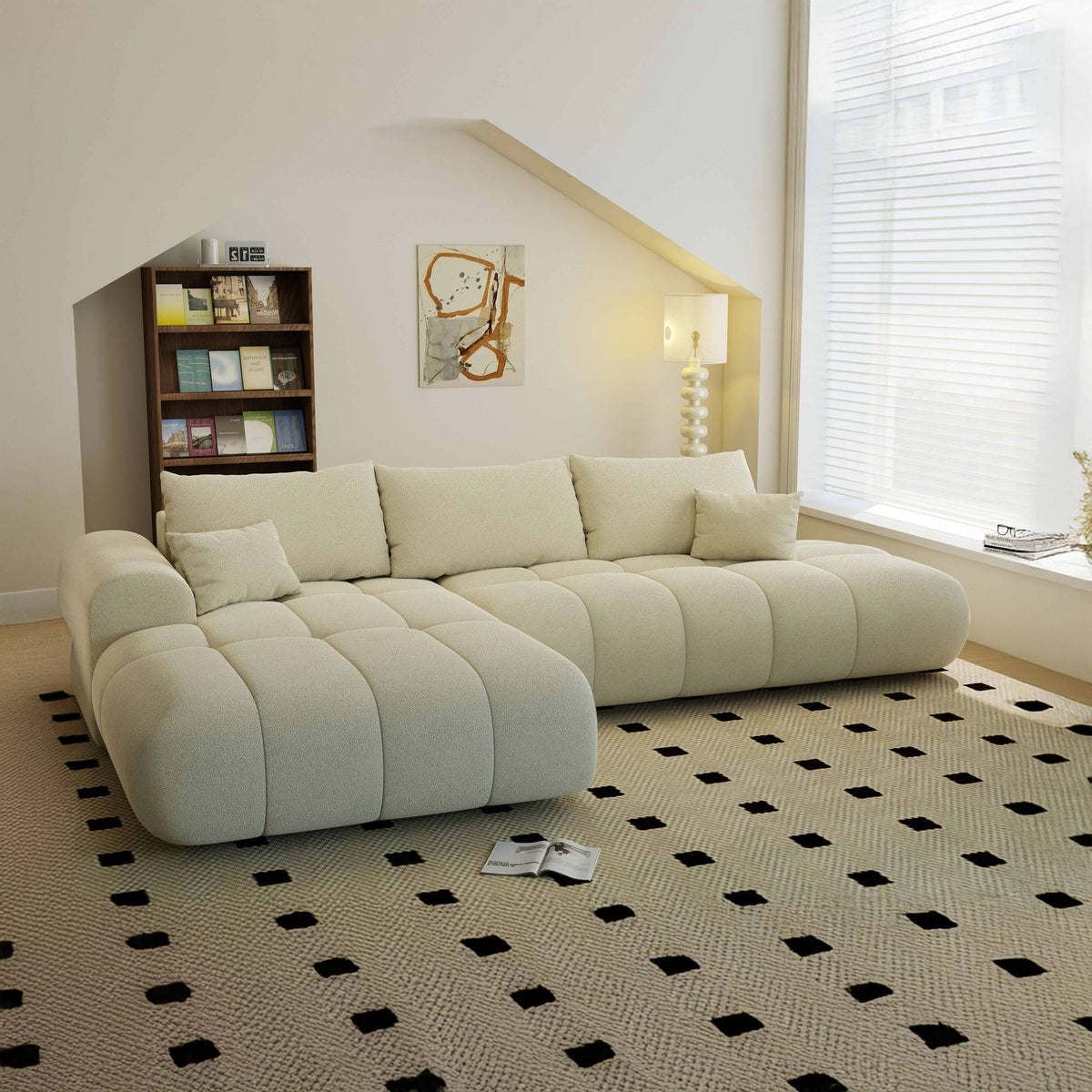 Colțar extensibil dumonde Milano L cu un braț Quelle 02 Bej 276x175 cm – imagine principală