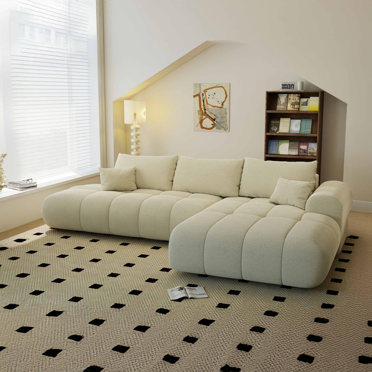 Colțar extensibil dumonde Milano L cu un braț Quelle 02 Bej II 276x175 cm – imagine principală