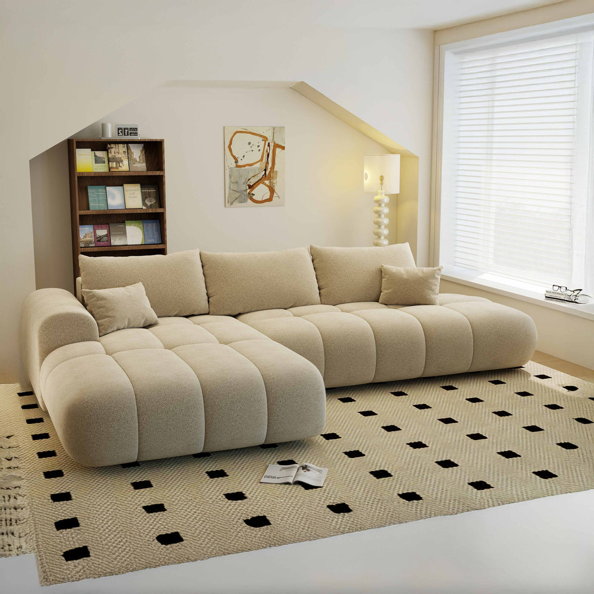 Colțar extensibil dumonde Milano L cu un braț Quelle 05 Bej 276x175 cm – imagine principală