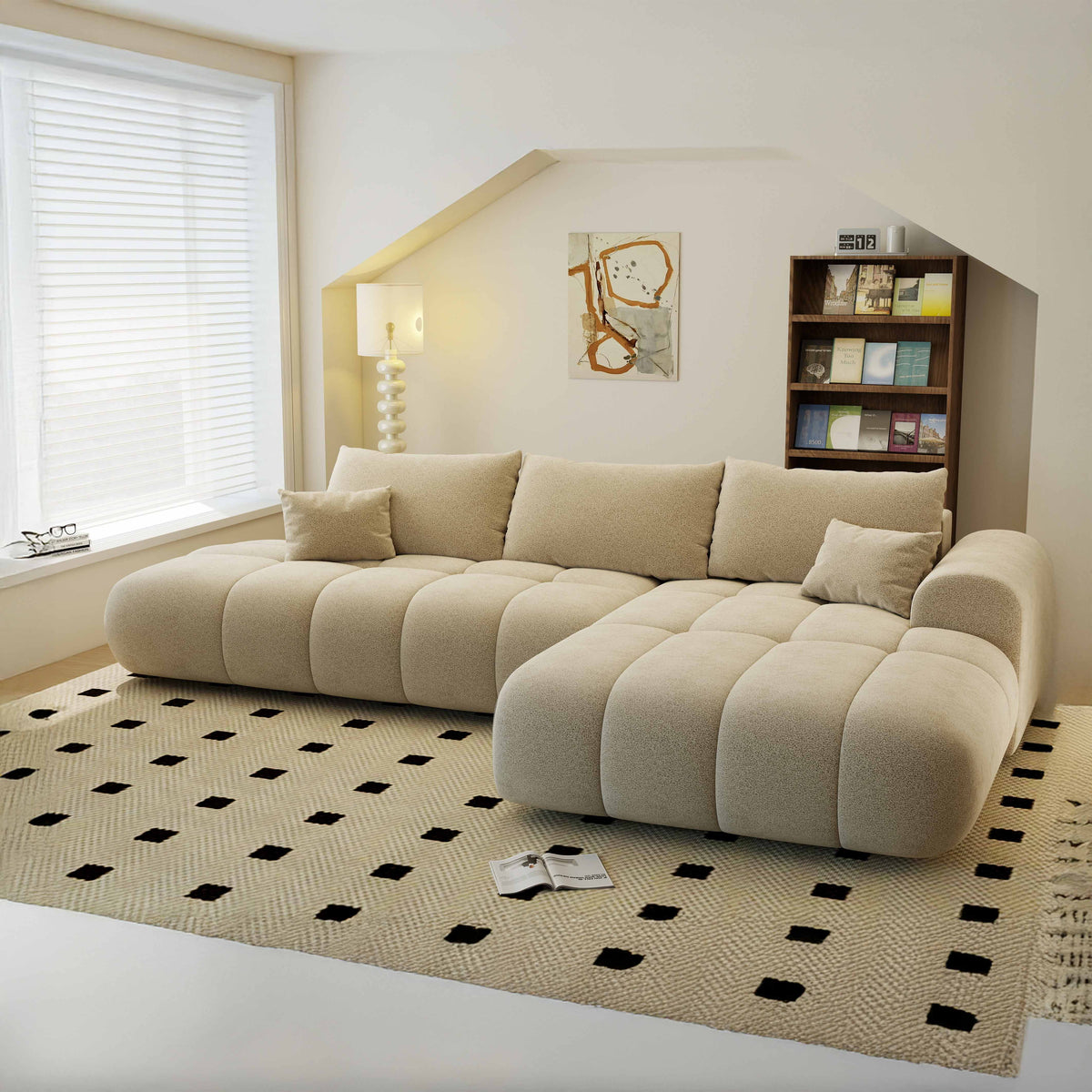 Colțar extensibil dumonde Milano L cu un braț Quelle 05 Bej II 276x175 cm – imagine principală