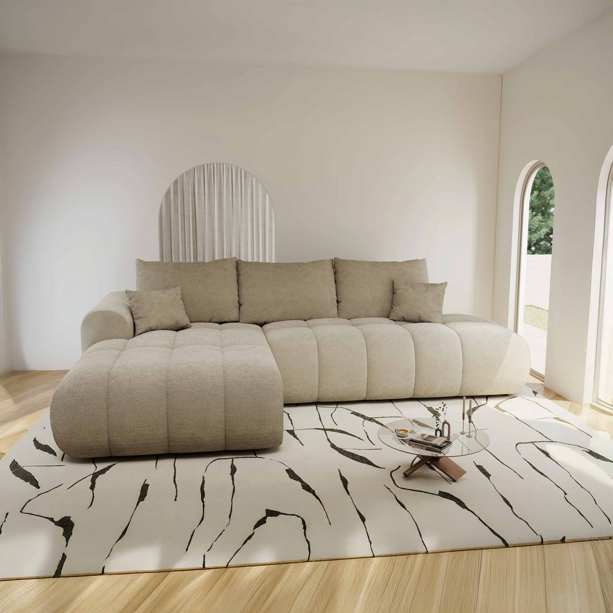 Colțar extensibil dumonde Milano L cu un braț Vibe 06 Bej 276x175 cm – imagine principală
