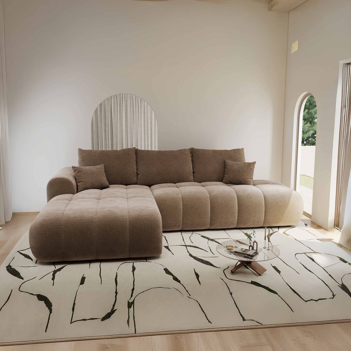 Colțar extensibil dumonde Milano L cu un braț Vibe 19 Maro 276x175 cm – imagine principală