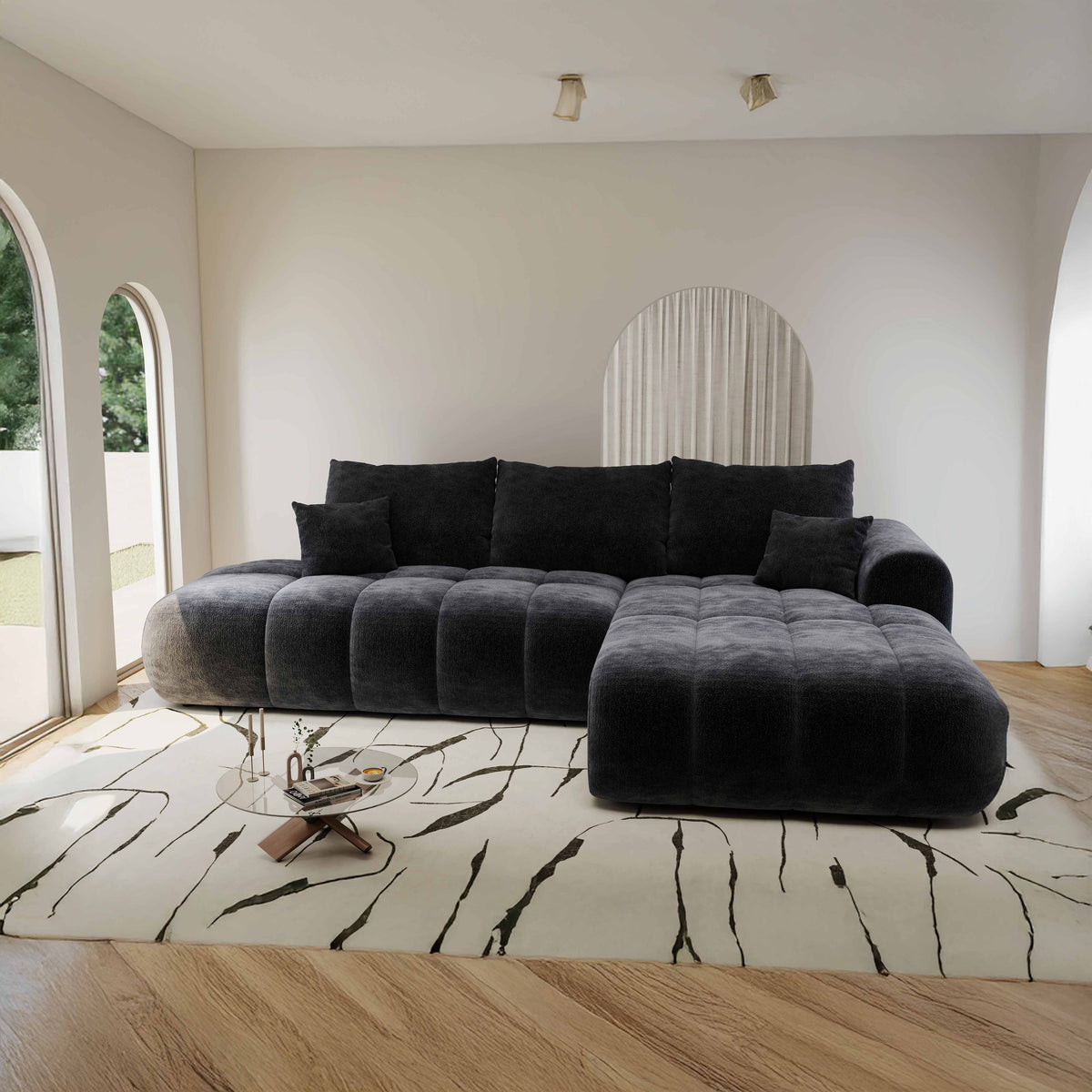 Colțar extensibil dumonde Milano L cu un braț Vibe 97 Gri Antracit II 276x175 cm – imagine principală