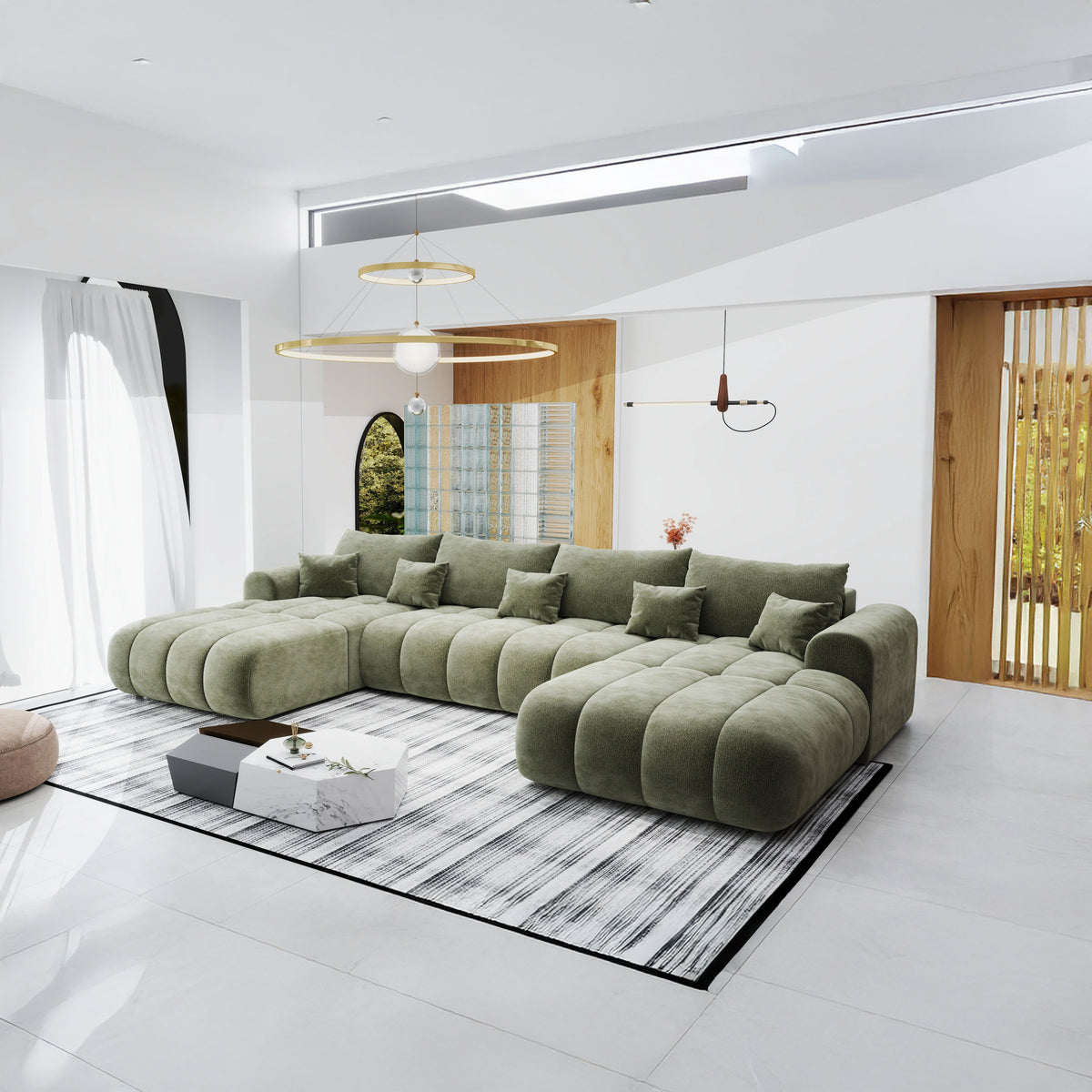 Colțar extensibil dumonde Milano U Vibe Olive 365x190 cm – imagine principală