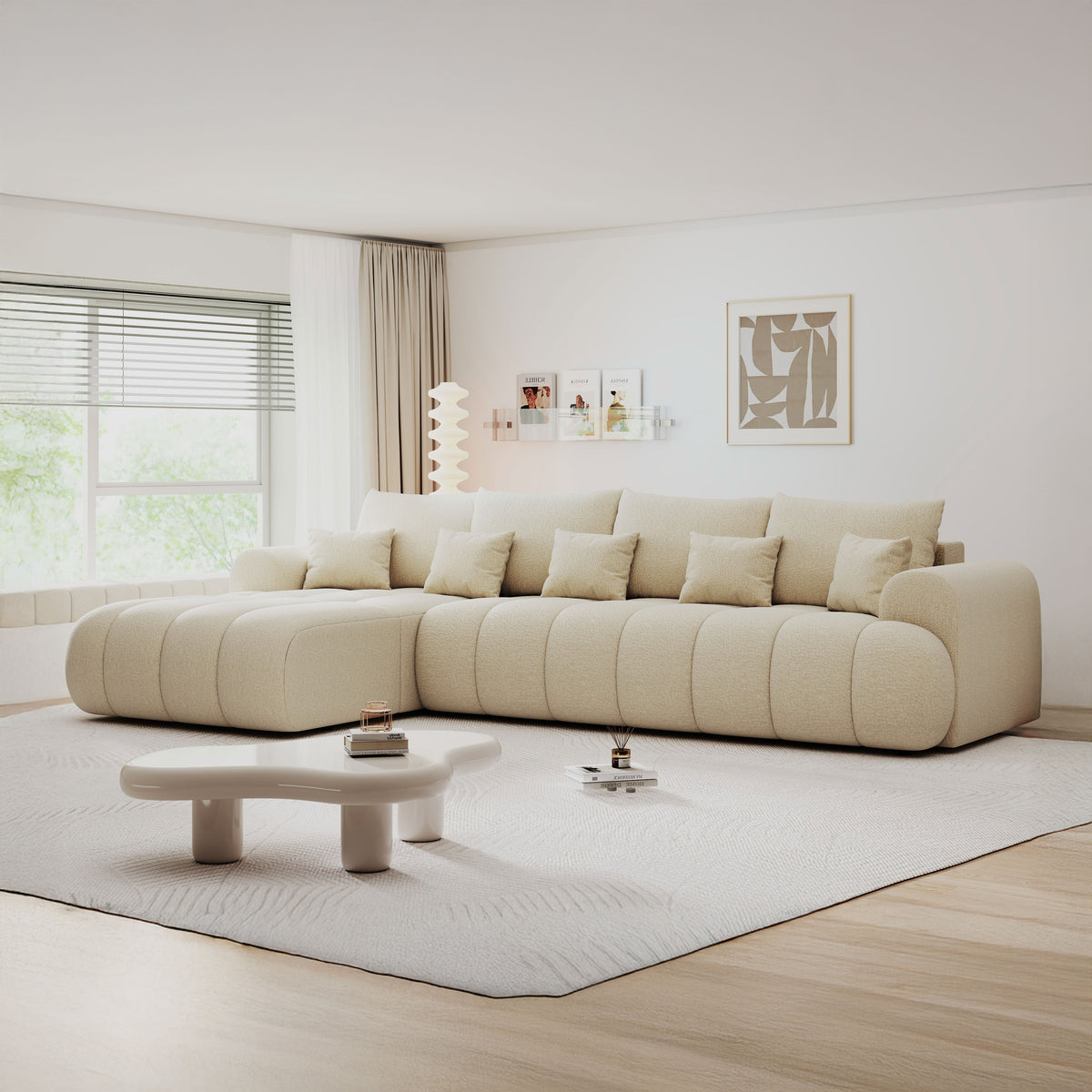 Colțar extensibil dumonde Milano XL Jaguar 04 Bej 327x175 cm – imagine principală