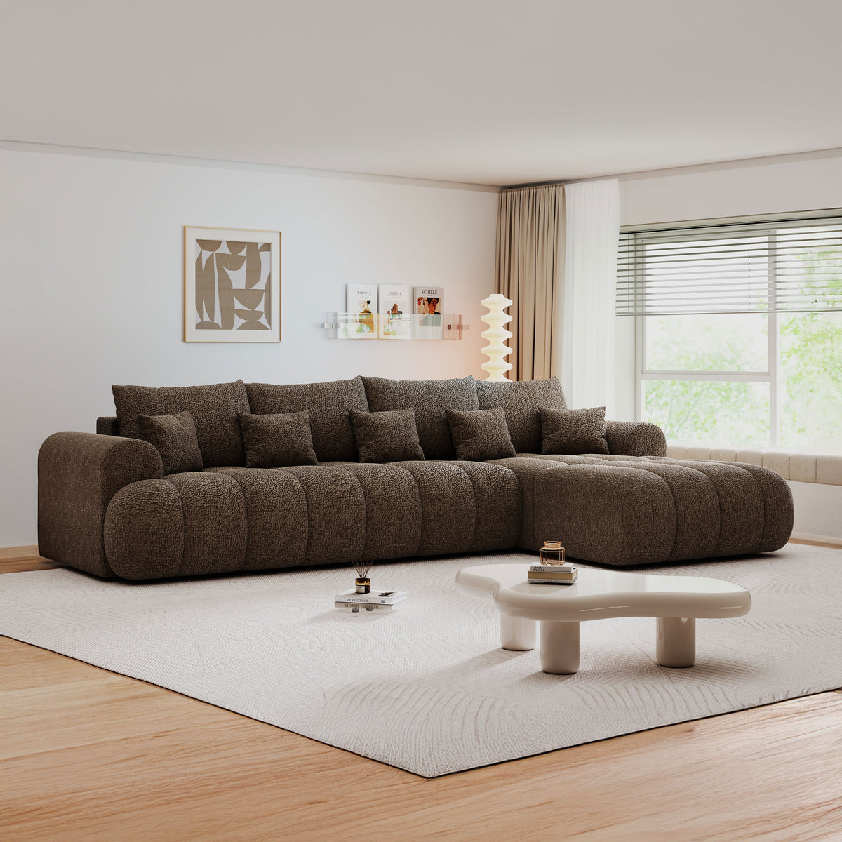 Colțar extensibil dumonde Milano XL Jaguar 08 Maro Cappuccino II 327x175 cm – imagine principală