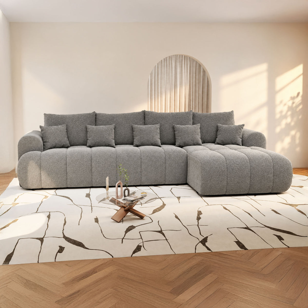 Colțar extensibil dumonde Milano XL Monte 90 Gri II 327x175 cm – imagine principală