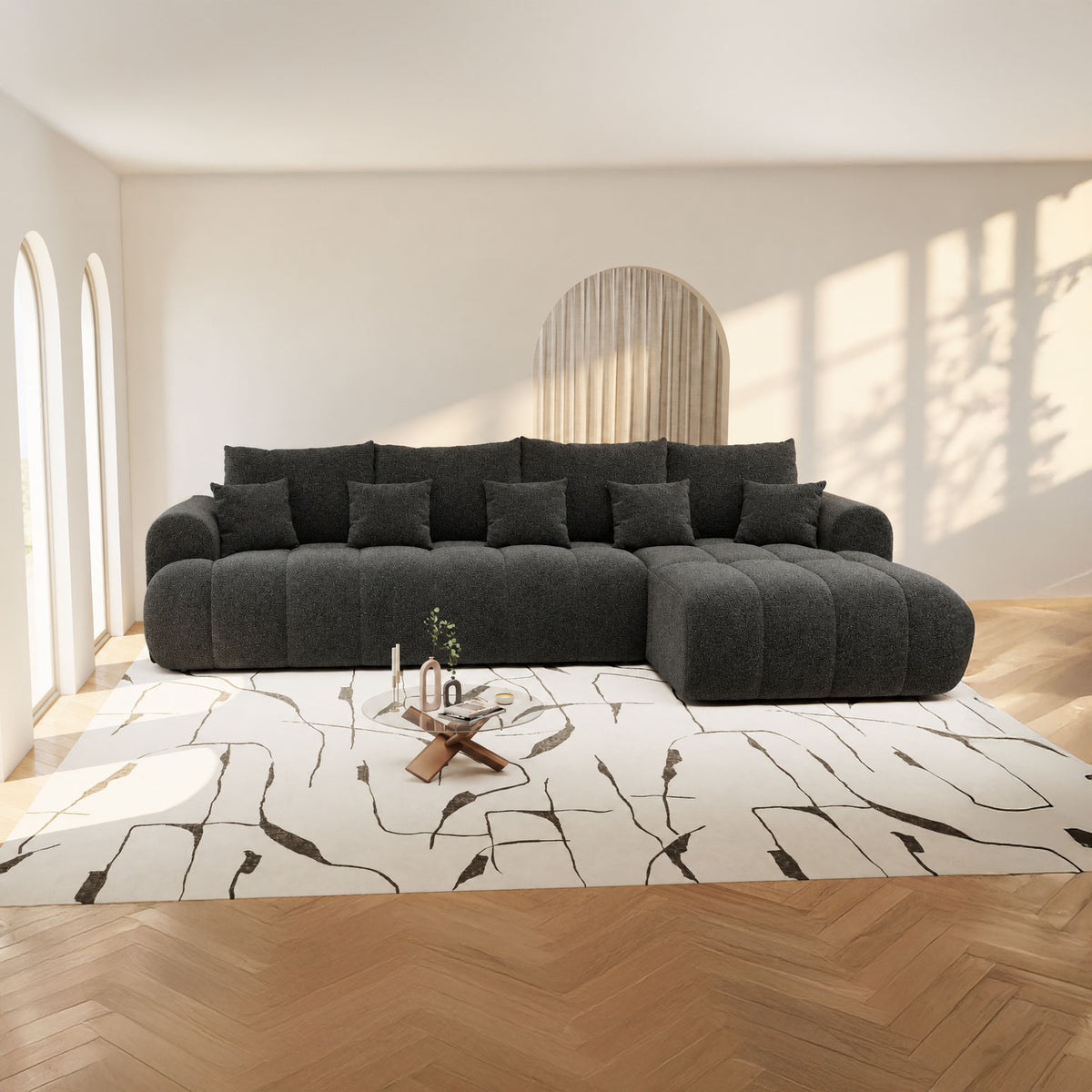 Colțar extensibil dumonde Milano XL Monte 99 Negru II 327x175 cm – imagine principală