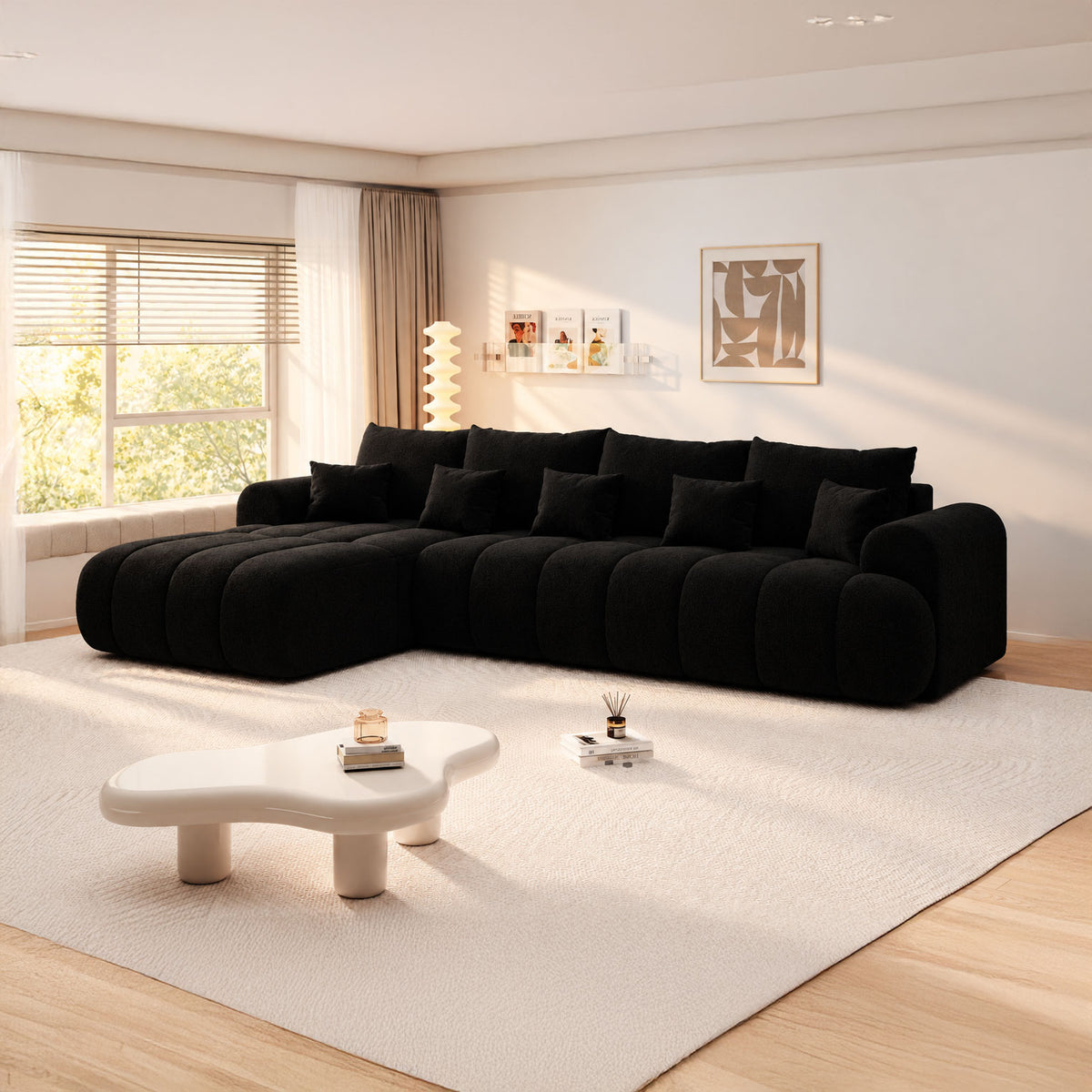 Colțar extensibil dumonde Milano XL Quelle 100 Negru 327x175 cm – imagine principală