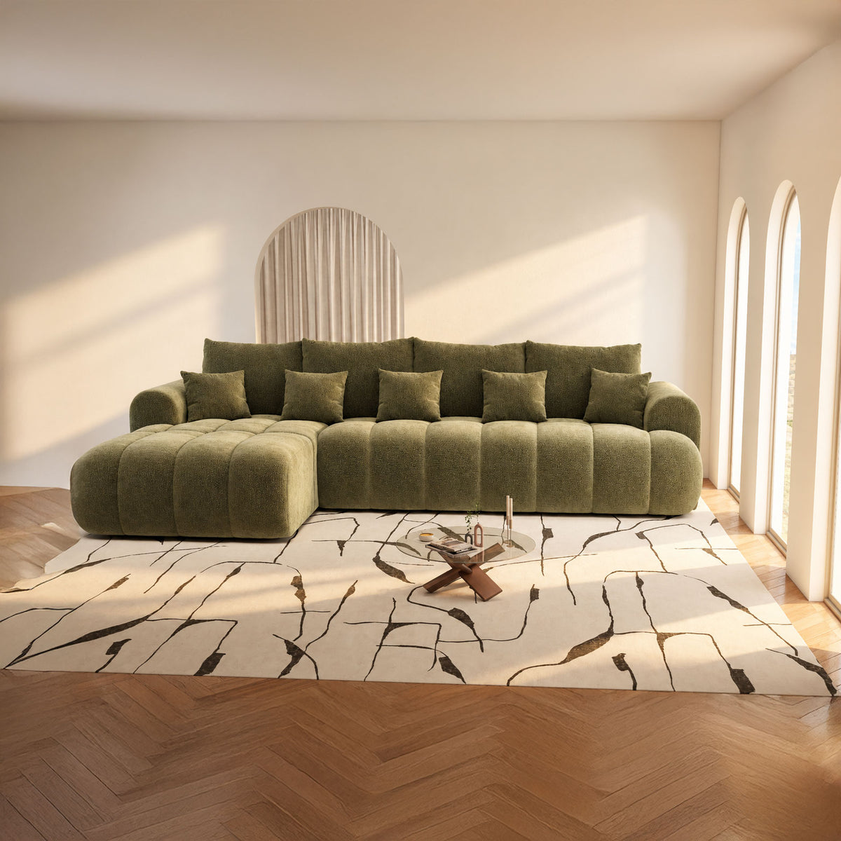 Colțar extensibil dumonde Milano XL Vibe 38 Olive 327x175 cm – imagine principală