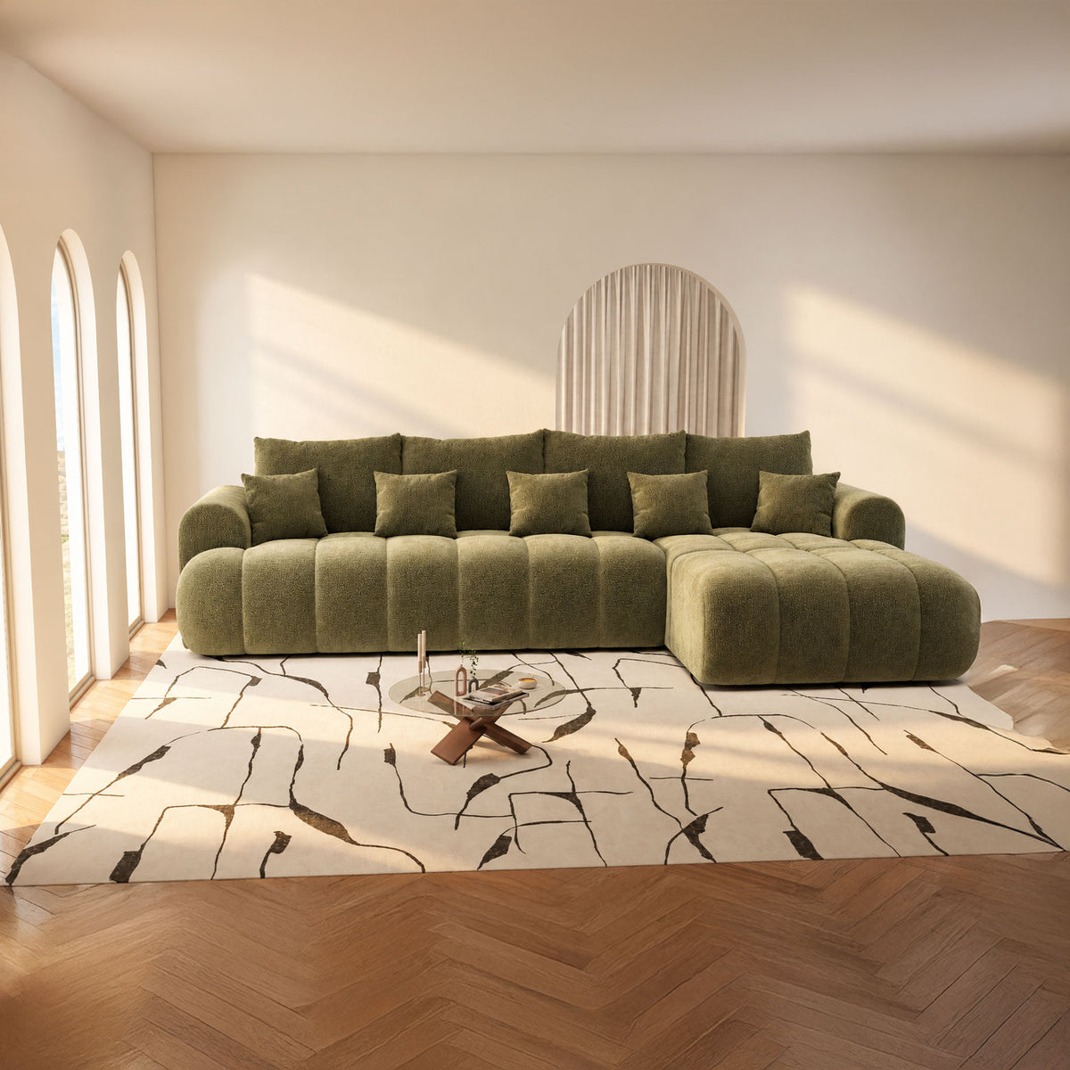 Colțar extensibil dumonde Milano XL Vibe 38 Olive II 327x175 cm – imagine principală