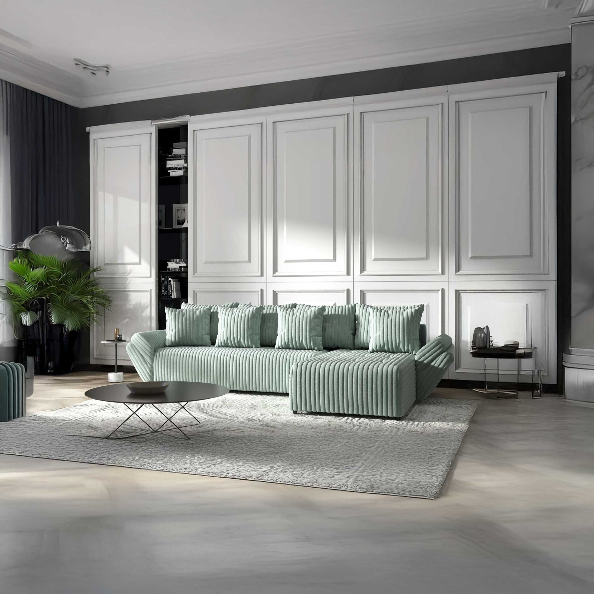 Colțar extensibil dumonde cu ladă de depozitare si sezut confortabil din spuma HR, Berlin XL Ambience Mint II 350x185 cm Fabrica