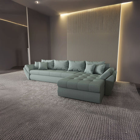 Colțar extensibil dumonde cu ladă de depozitare si sezut confortabil din spuma HR, Loana XL Enjoy Mint II 335x185 cm Fabrica