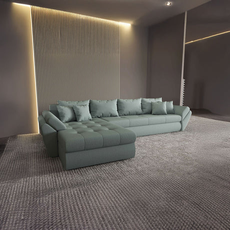 Colțar extensibil dumonde cu ladă de depozitare si sezut confortabil din spuma HR, Loana XL Enjoy Mint 335x185 cm Fabrica