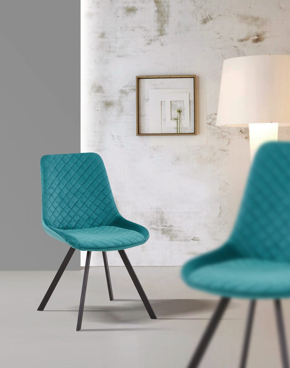 Set 4 scaune tapitate cu stofa si picioare metalice verde / negru, Jade 53x61xh86 cm, dumonde ROM