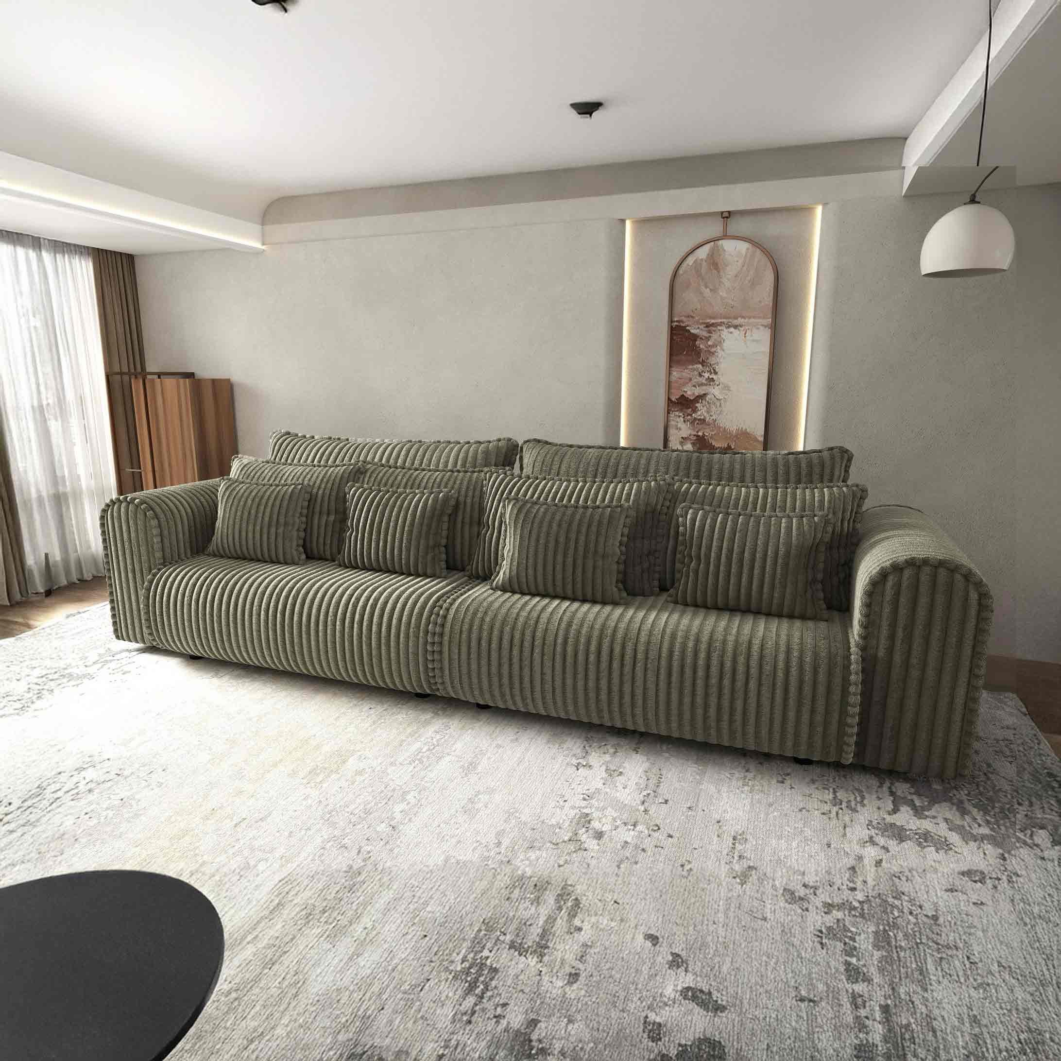 Canapea extensibilă dumonde cu ladă de depozitare si sezut confortabil din spuma high-density, Monaco Tilia Verde Olive 300x130 cm