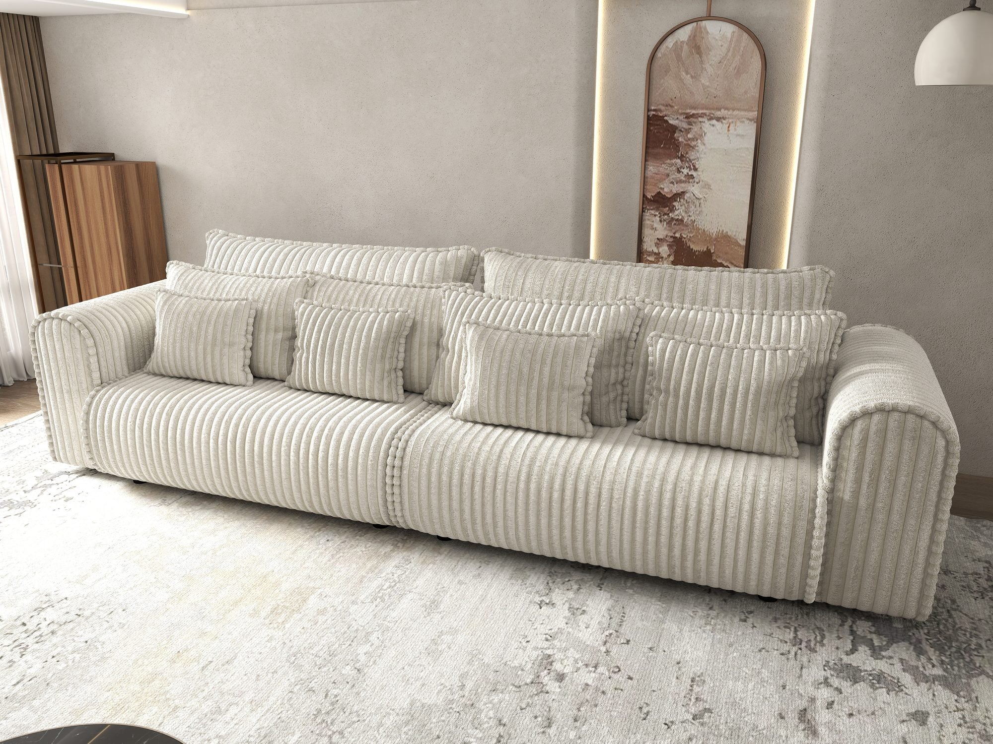 Canapea extensibilă dumonde cu ladă de depozitare si sezut confortabil din spuma high-density, Monaco Tilia Bej 01 300x130 cm