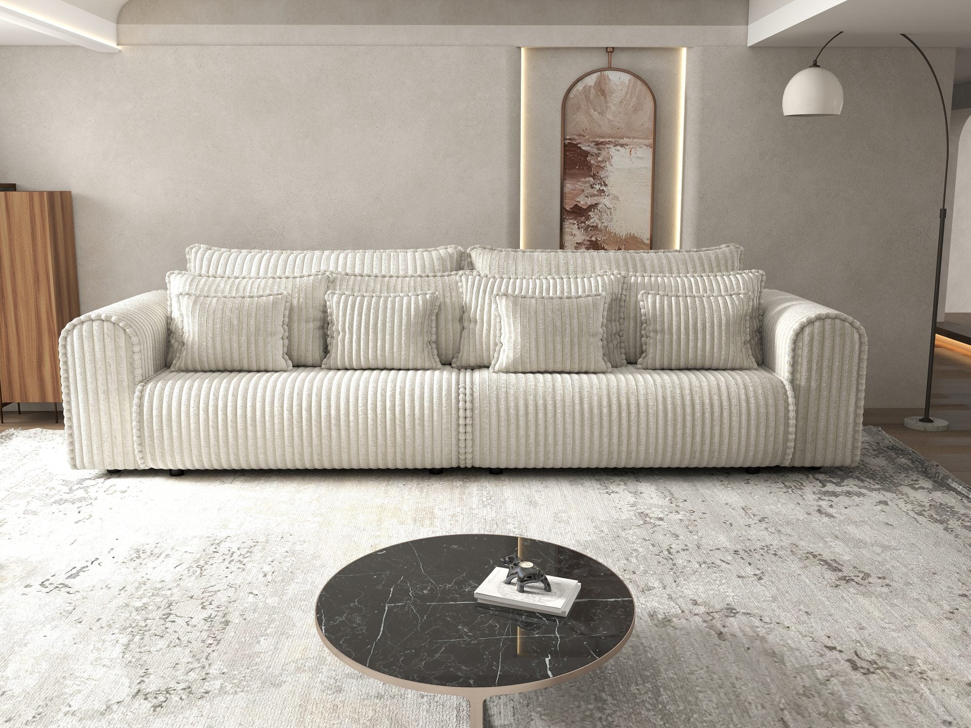 Canapea extensibilă dumonde cu ladă de depozitare si sezut confortabil din spuma high-density, Monaco Tilia Bej 01 300x130 cm