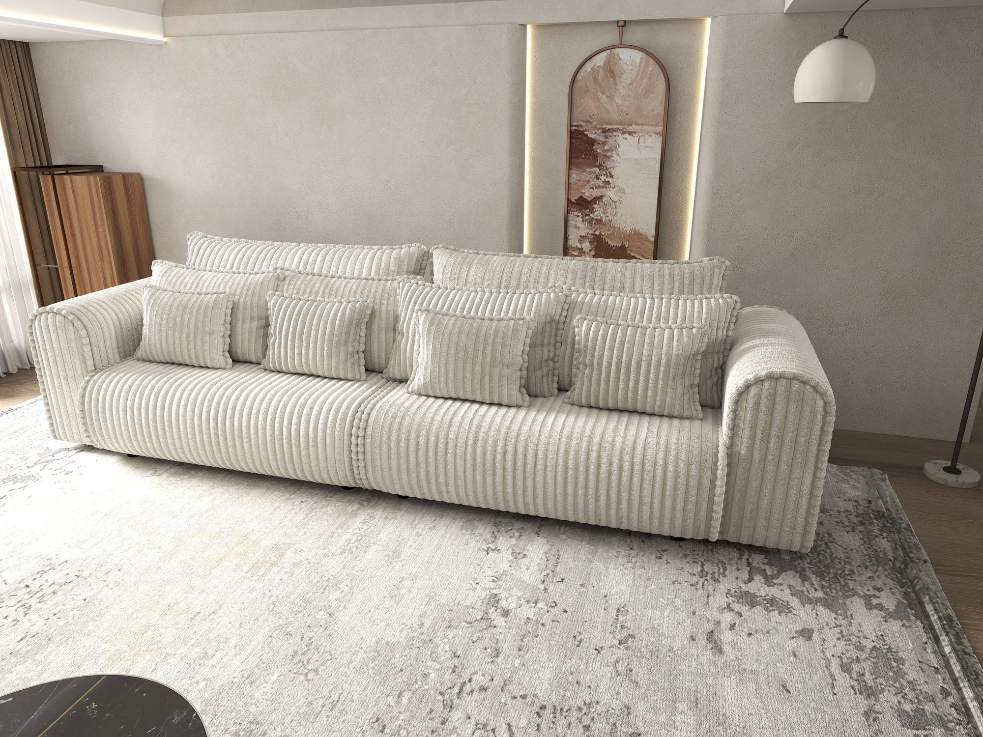 Canapea extensibilă dumonde cu ladă de depozitare si sezut confortabil din spuma high-density, Monaco Tilia Bej 01 300x130 cm