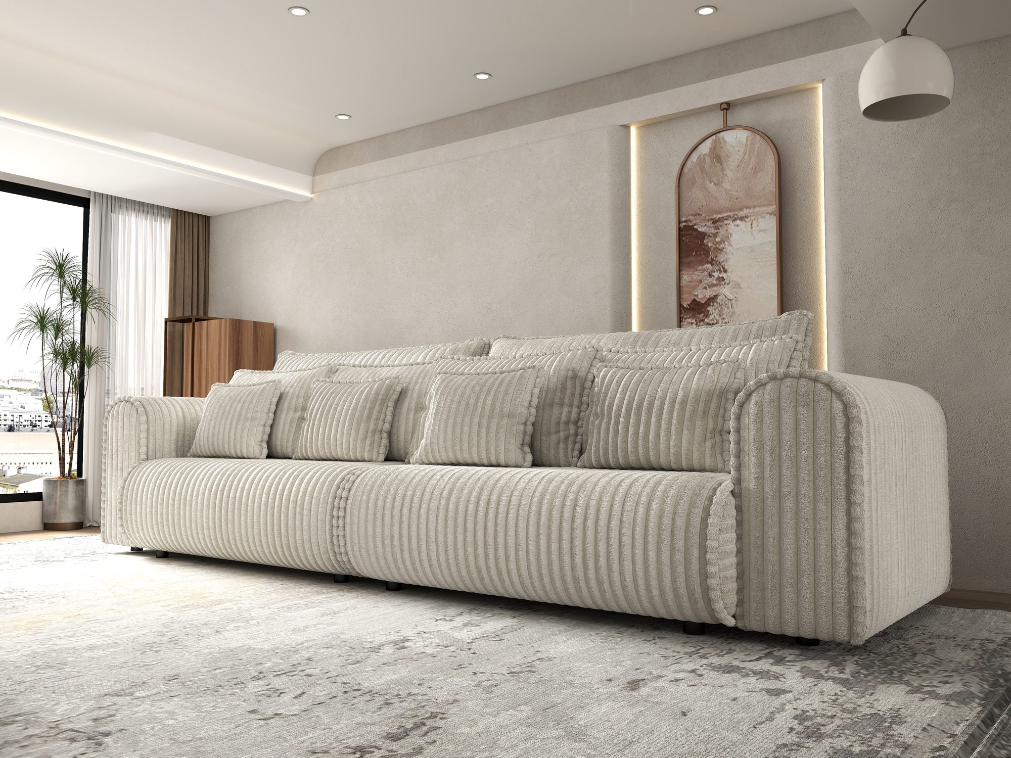 Canapea extensibilă dumonde cu ladă de depozitare si sezut confortabil din spuma high-density, Monaco Tilia Bej 01 300x130 cm