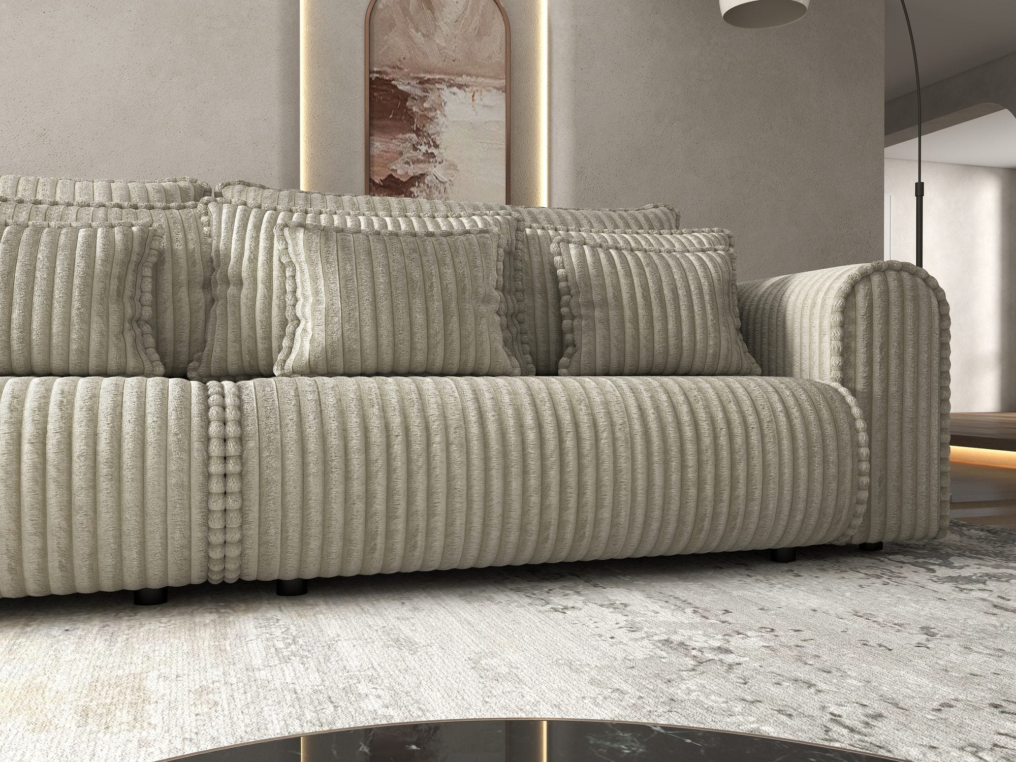 Canapea extensibilă dumonde cu ladă de depozitare si sezut confortabil din spuma high-density, Monaco Tilia Bej Inchis 300x130 cm