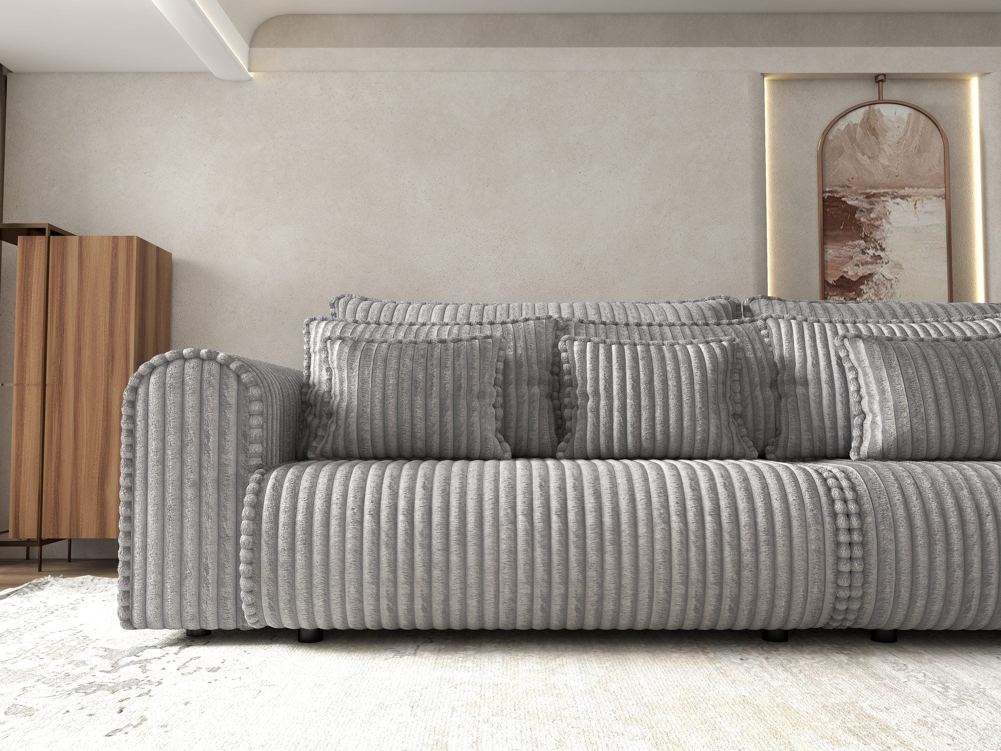 Canapea extensibilă dumonde cu ladă de depozitare si sezut confortabil din spuma high-density, Monaco Tilia Dove 300x130 cm