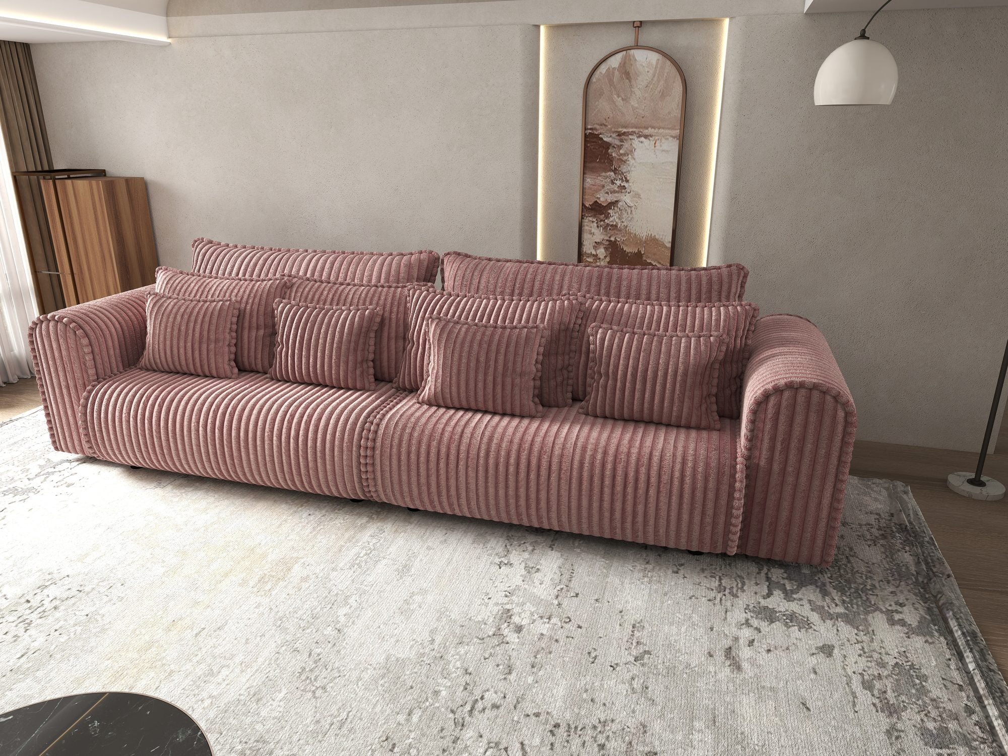Canapea extensibilă dumonde cu ladă de depozitare Monaco Tilia Roz 300x130 cm