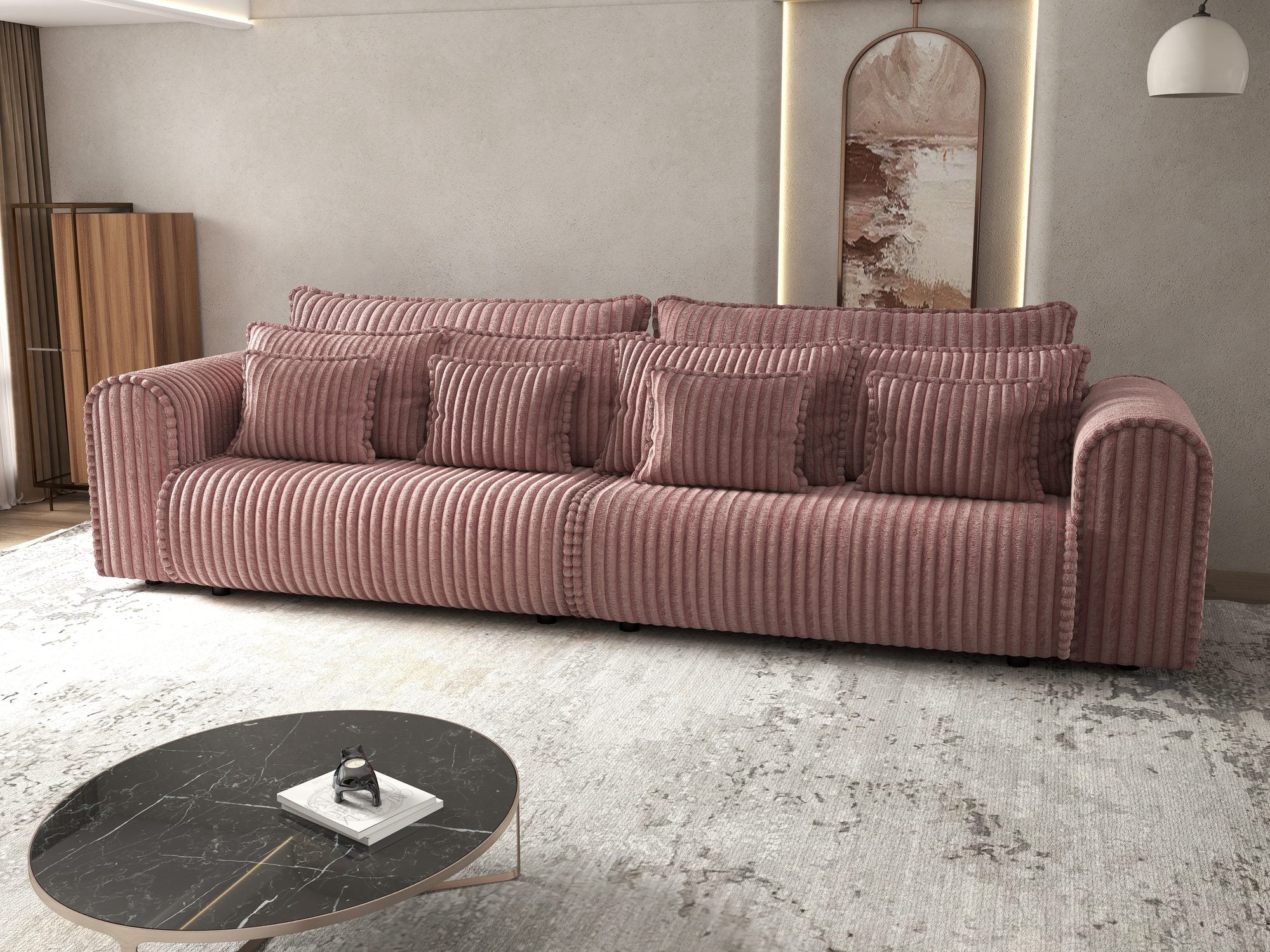 Canapea extensibilă dumonde cu ladă de depozitare Monaco Tilia Roz 300x130 cm