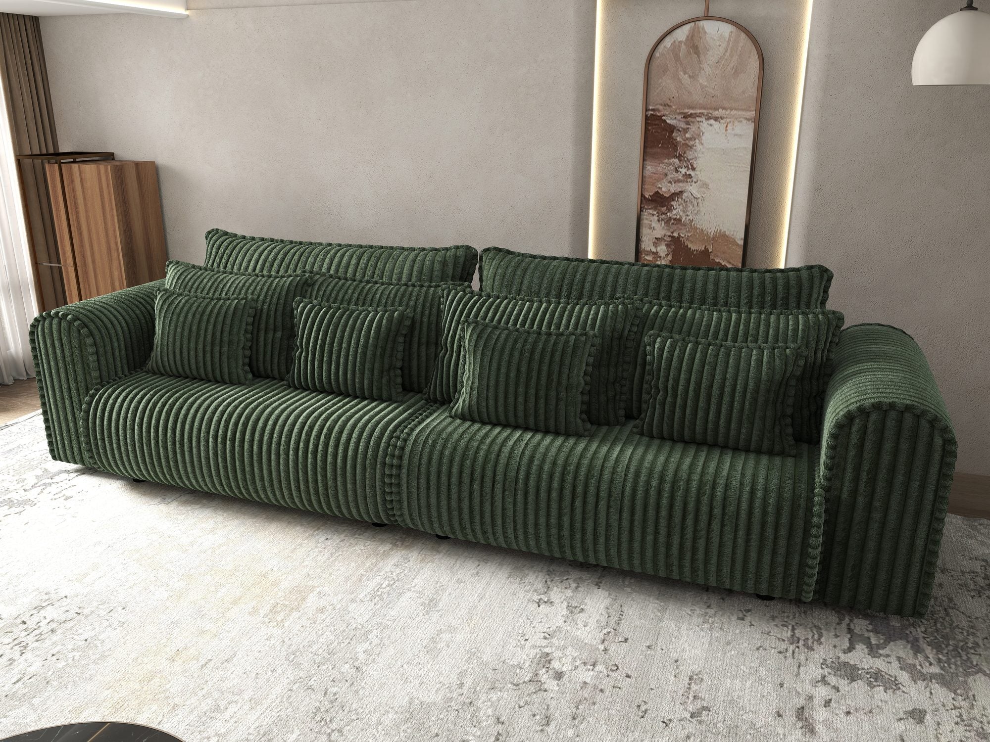 Canapea extensibilă dumonde cu ladă de depozitare si sezut confortabil din spuma high-density, Monaco Tilia Verde 300x130 cm