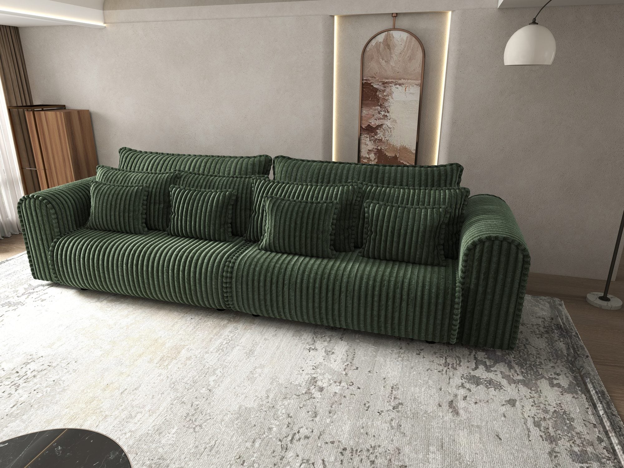 Canapea extensibilă dumonde cu ladă de depozitare si sezut confortabil din spuma high-density, Monaco Tilia Verde 300x130 cm