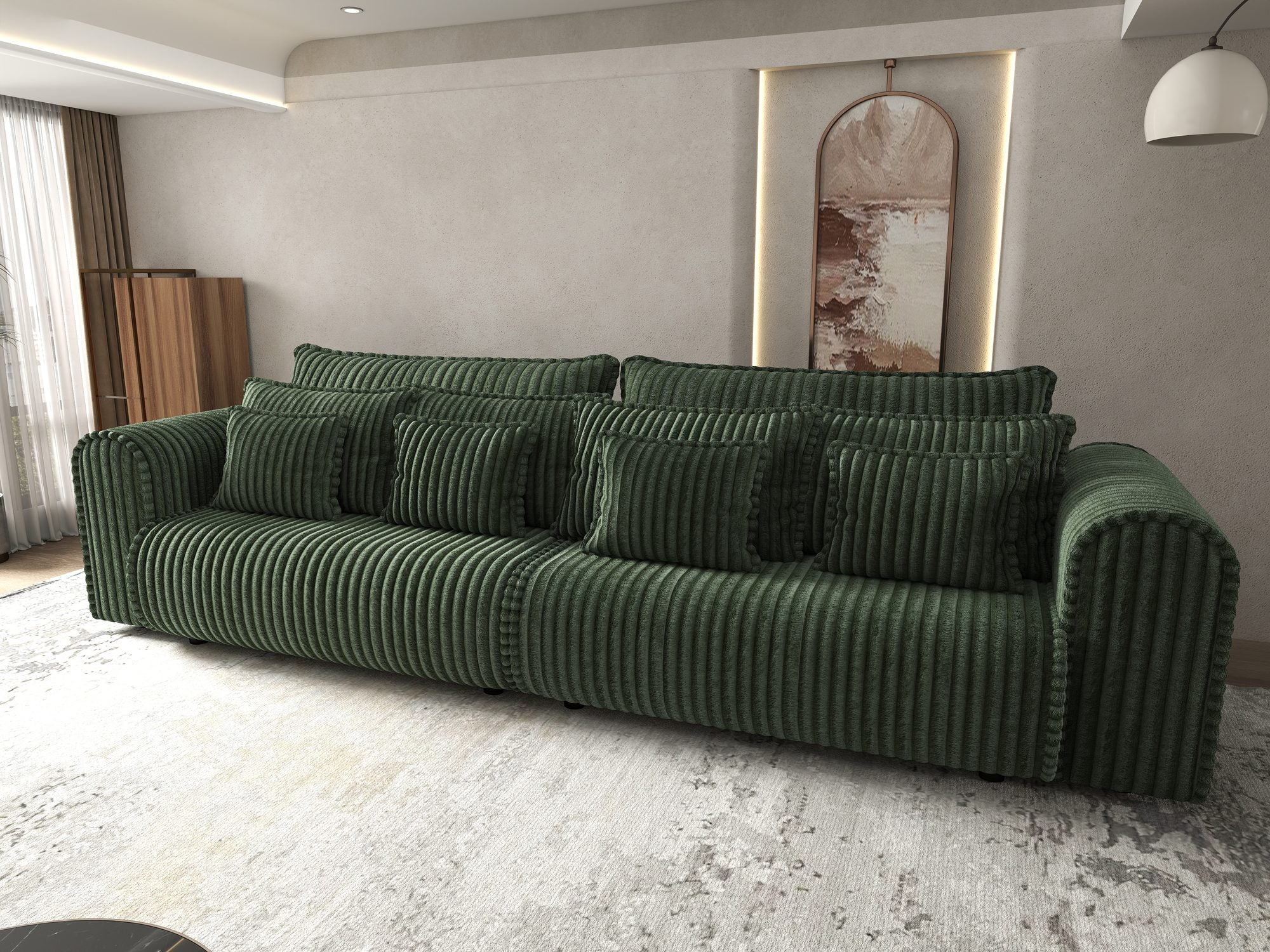 Canapea extensibilă dumonde cu ladă de depozitare si sezut confortabil din spuma high-density, Monaco Tilia Verde 300x130 cm