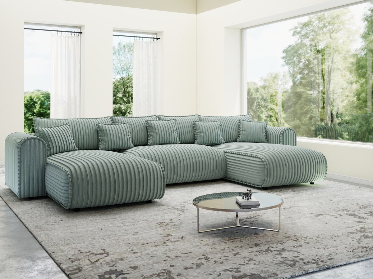 Colțar extensibil dumonde în formă de U cu ladă de depozitare Monaco U Ambience Sage 390x190 cm — imagine 4