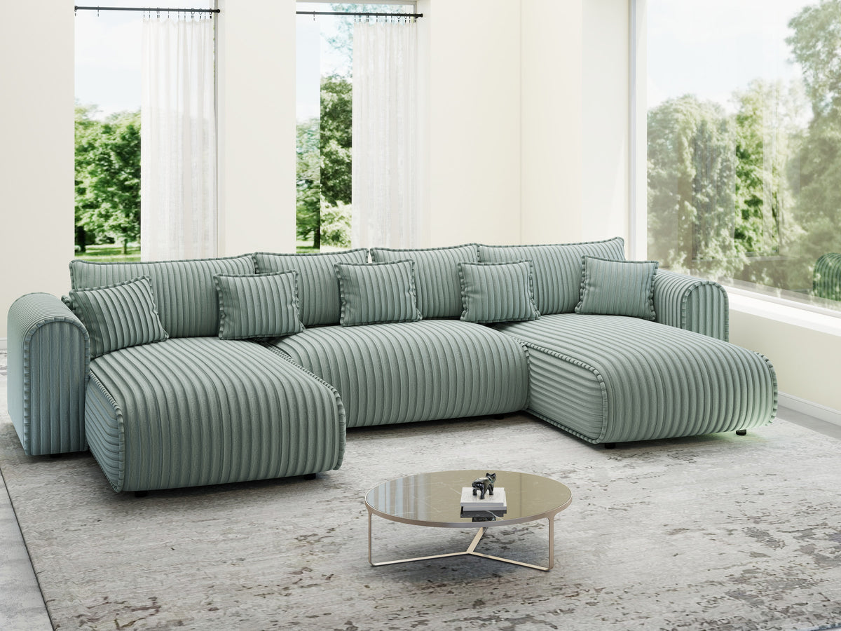 Colțar extensibil dumonde în formă de U cu ladă de depozitare Monaco U Ambience Sage 390x190 cm — imagine 6