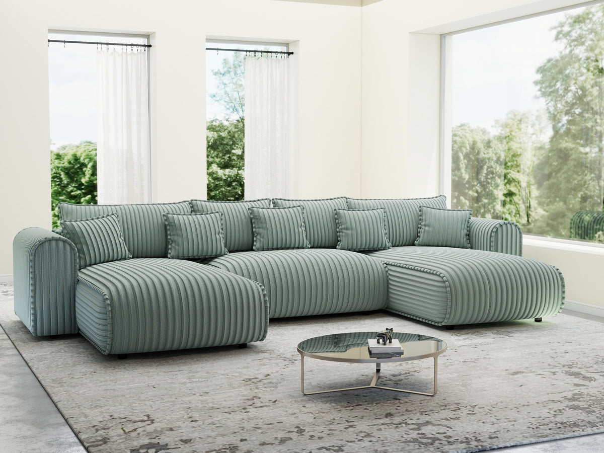Colțar extensibil dumonde în formă de U cu ladă de depozitare Monaco U Ambience Sage 390x190 cm — imagine 9