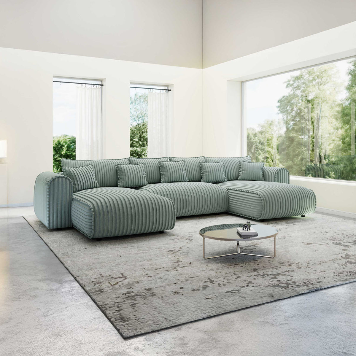 Colțar extensibil dumonde în formă de U cu ladă de depozitare Monaco U Ambience Sage 390x190 cm — imagine principală