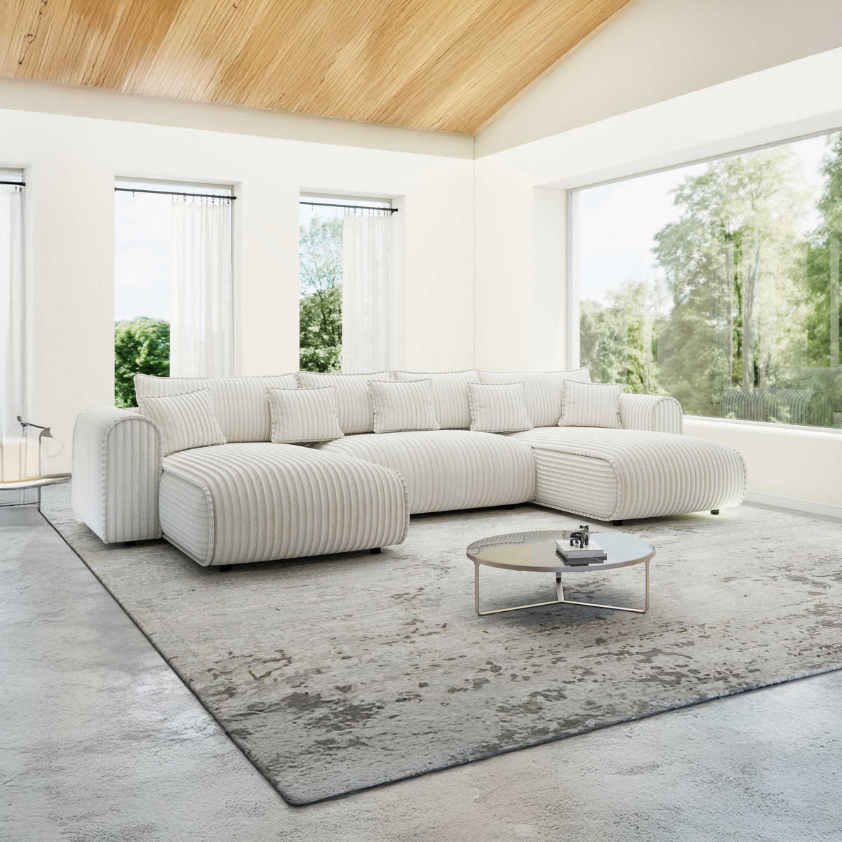 Colțar extensibil dumonde în formă de U cu ladă de depozitare Monaco U Tilia Crem 390x190 cm — imagine principală