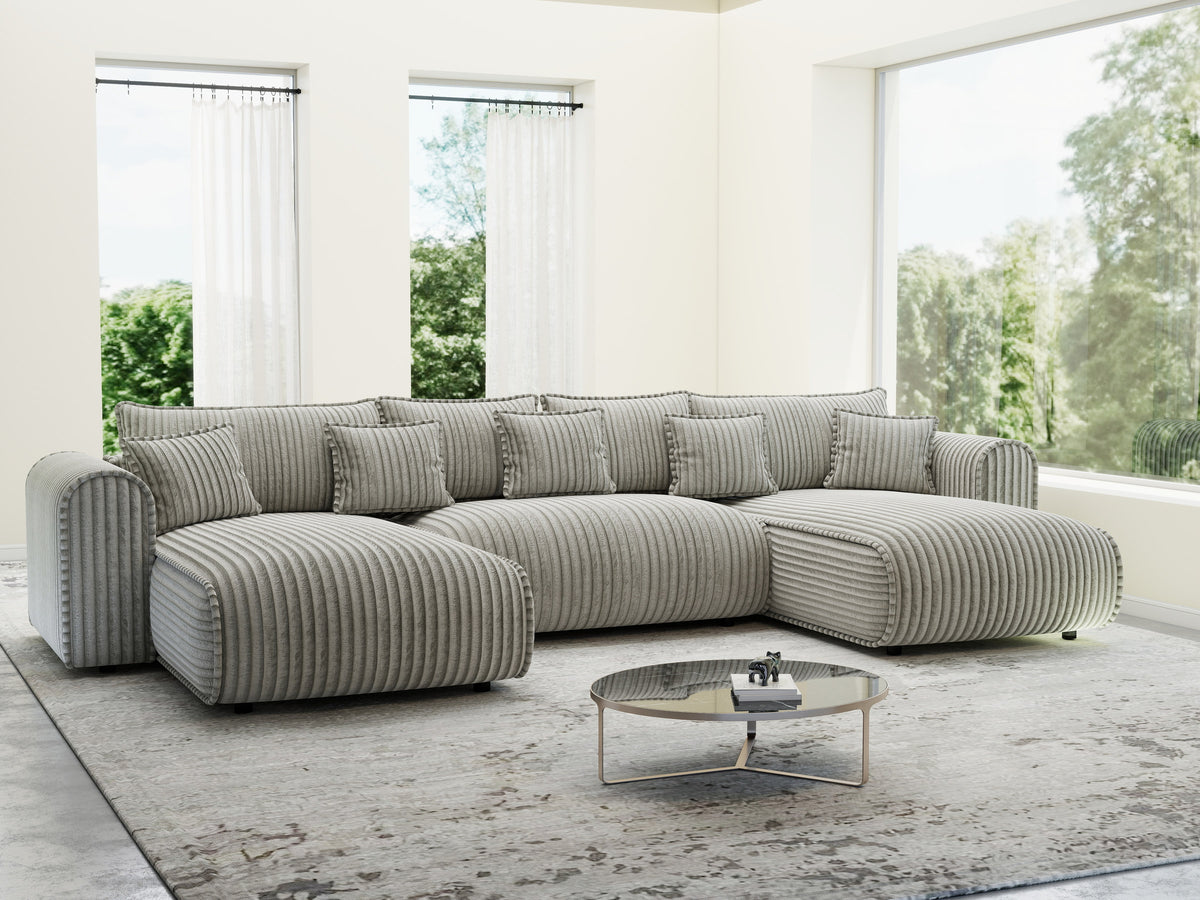 Colțar extensibil dumonde în formă de U cu ladă de depozitare Monaco U Tilia Capucino 390x190 cm — imagine 9