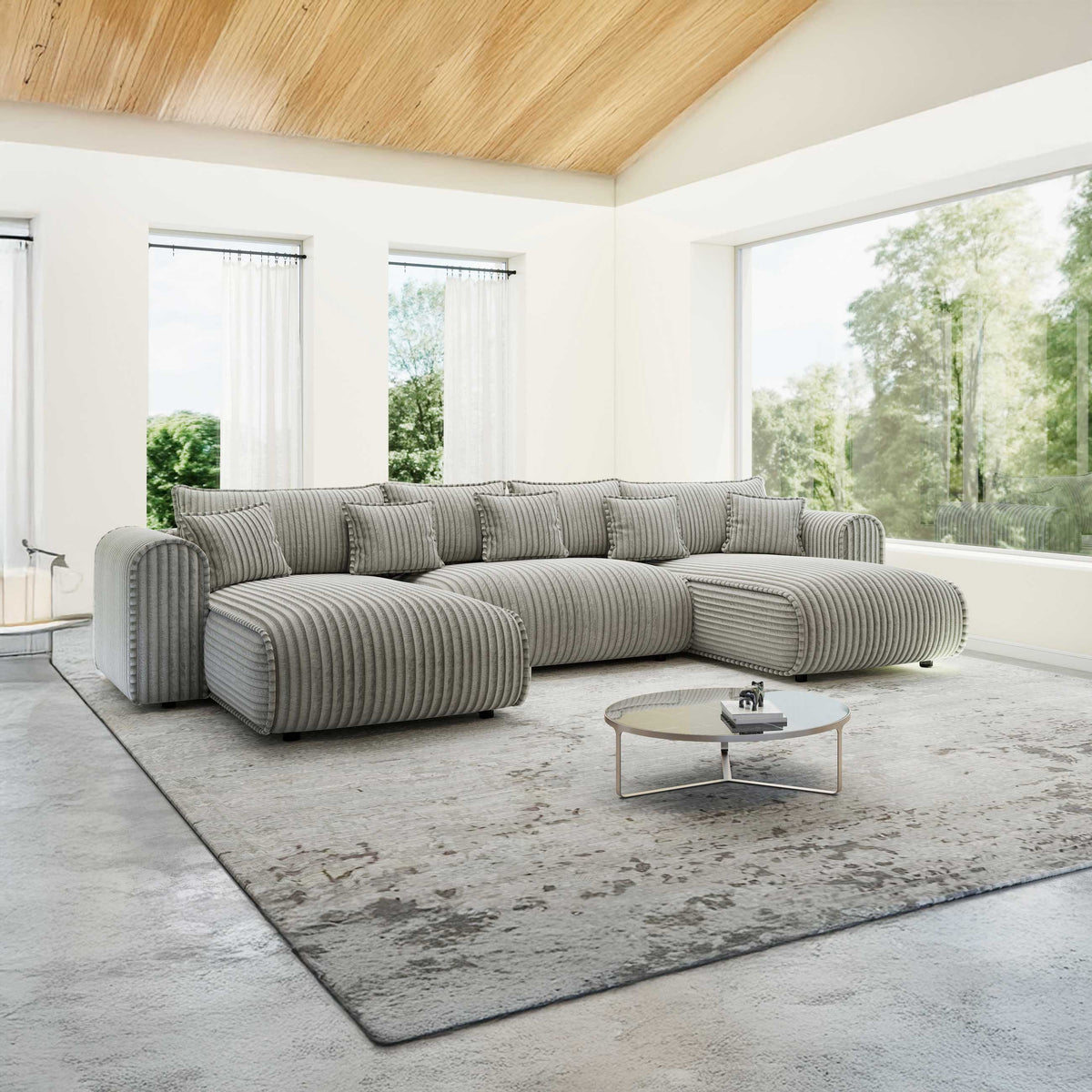 Colțar extensibil dumonde în formă de U cu ladă de depozitare Monaco U Tilia Capucino 390x190 cm — imagine principală