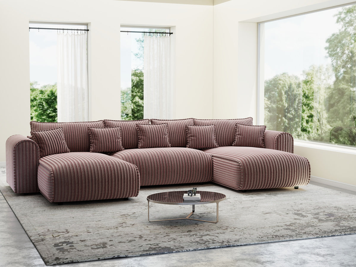 Colțar extensibil dumonde în formă de U cu ladă de depozitare Monaco U Tilia Roz 390x190 cm — imagine 2