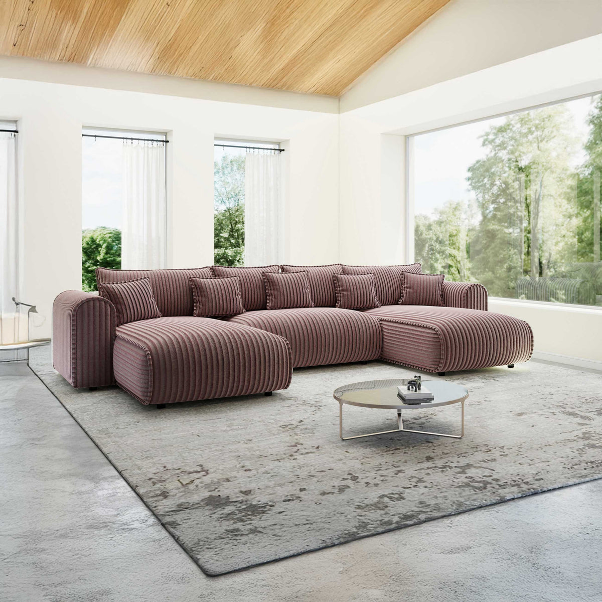 Colțar extensibil dumonde în formă de U cu ladă de depozitare Monaco U Tilia Roz 390x190 cm — imagine principală