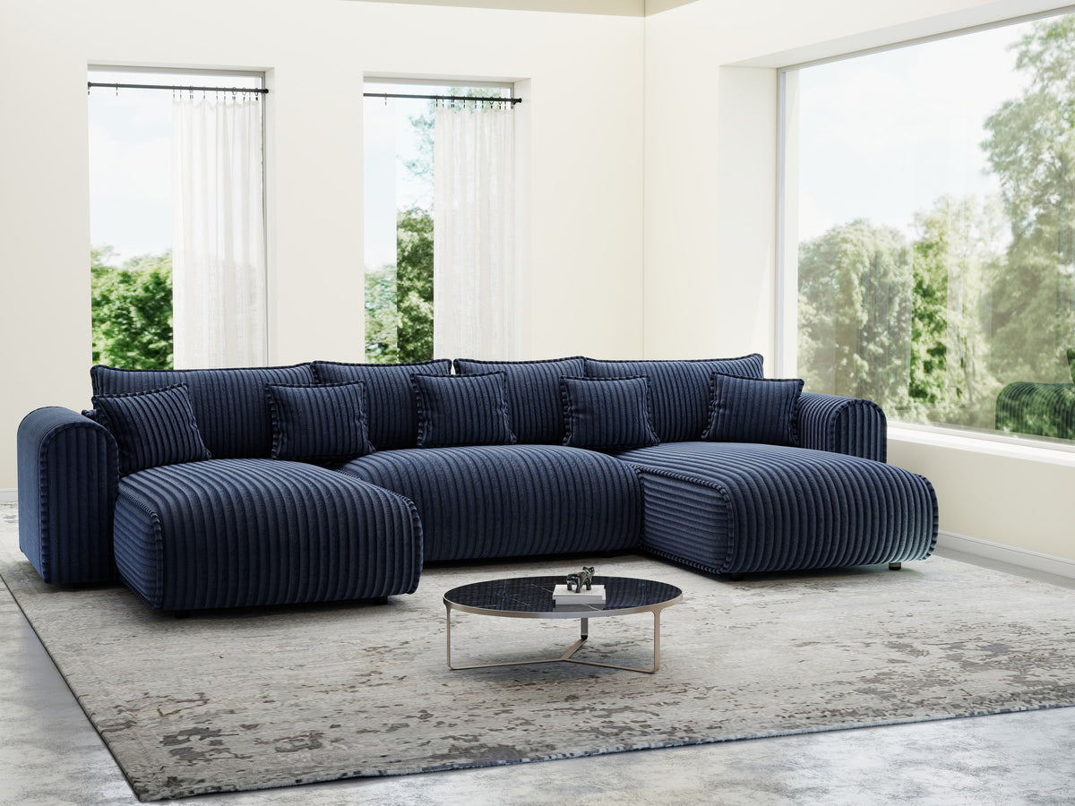 Colțar extensibil dumonde în formă de U cu ladă de depozitare Monaco U Tilia Albastru 390x190 cm — imagine 2