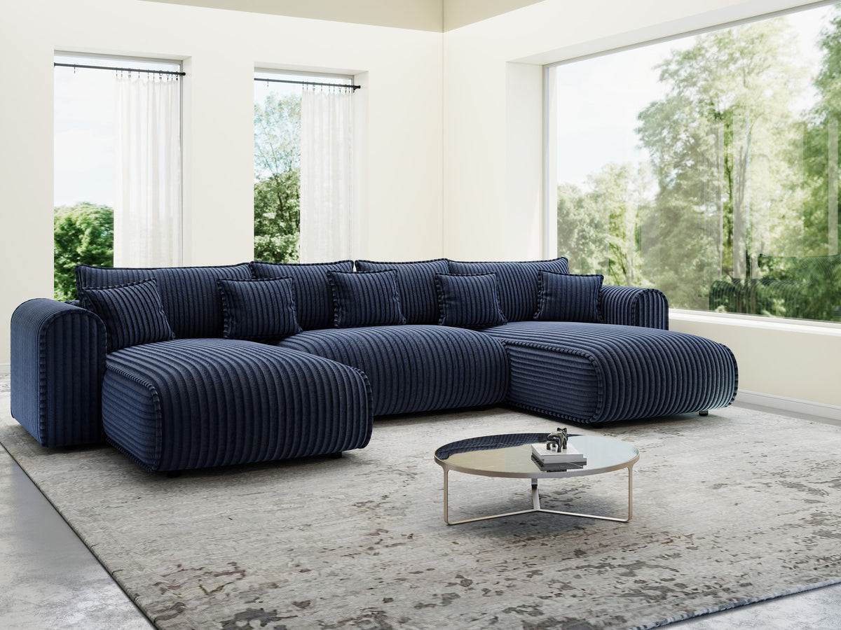 Colțar extensibil dumonde în formă de U cu ladă de depozitare Monaco U Tilia Albastru 390x190 cm — imagine 4
