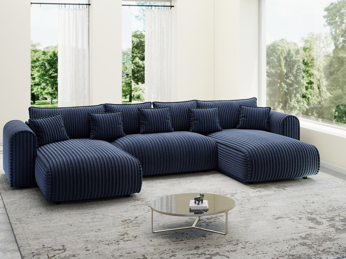 Colțar extensibil dumonde în formă de U cu ladă de depozitare Monaco U Tilia Albastru 390x190 cm — imagine 6