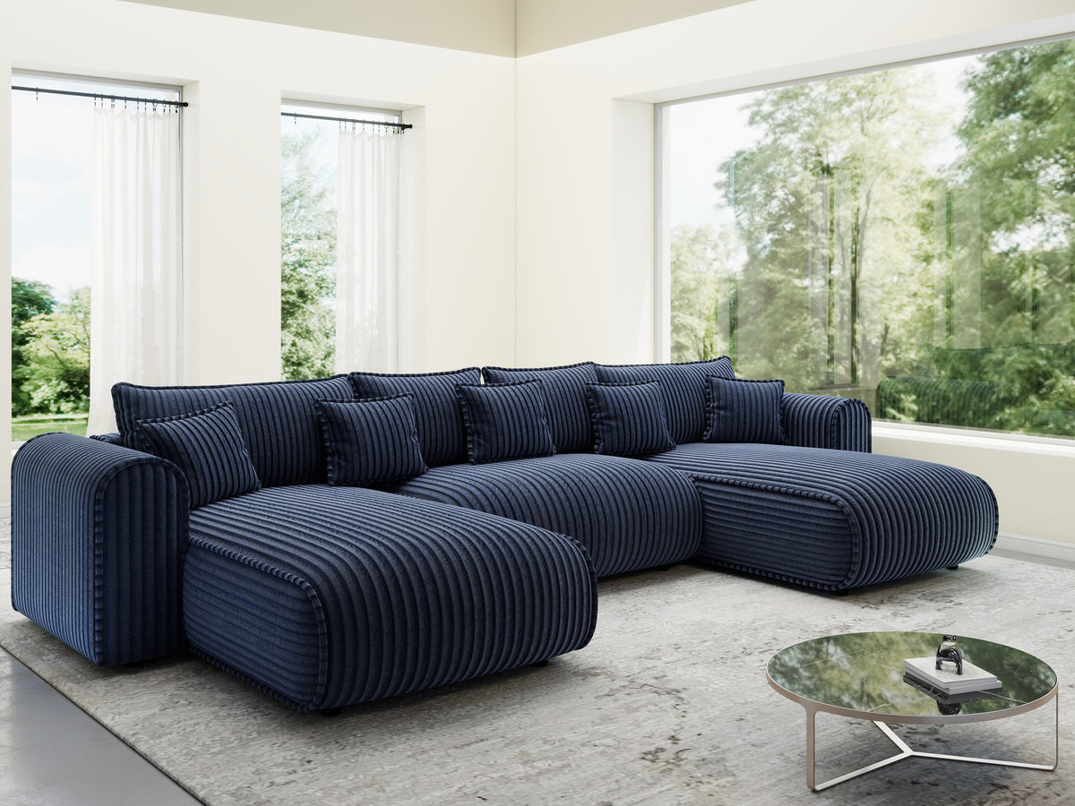 Colțar extensibil dumonde în formă de U cu ladă de depozitare Monaco U Tilia Albastru 390x190 cm — imagine 8
